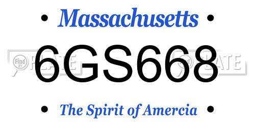 6GS668 Massachusetts License Plate