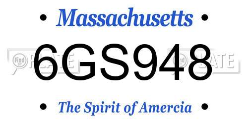 6GS948 Massachusetts License Plate