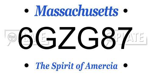 6GZG87 Massachusetts License Plate