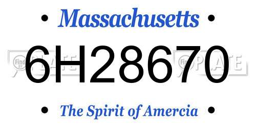 6H28670 Massachusetts License Plate