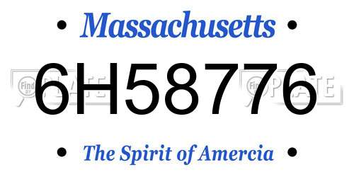 6H58776 Massachusetts License Plate