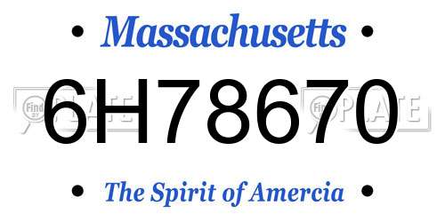 6H78670 Massachusetts License Plate