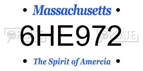 6HE972 Massachusetts License Plate