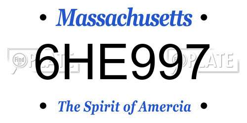 6HE997 Massachusetts License Plate