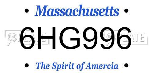 6HG996 Massachusetts License Plate