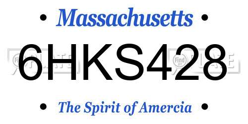 6HKS428 Massachusetts License Plate
