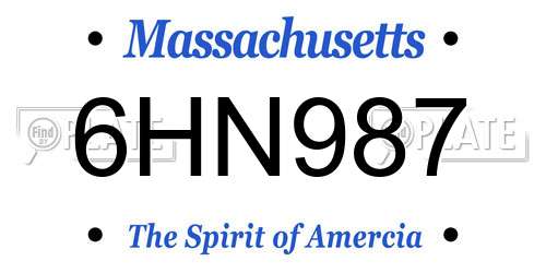 6HN987 Massachusetts License Plate