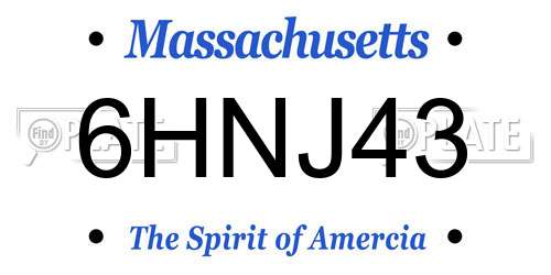 6HNJ43 Massachusetts License Plate
