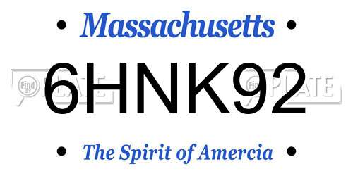 6HNK92 Massachusetts License Plate