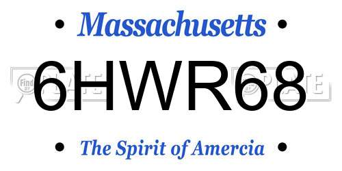 6HWR68 Massachusetts License Plate