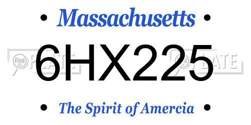 6HX225 Massachusetts License Plate