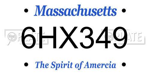 6HX349 Massachusetts License Plate