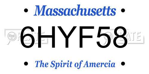 6HYF58 Massachusetts License Plate