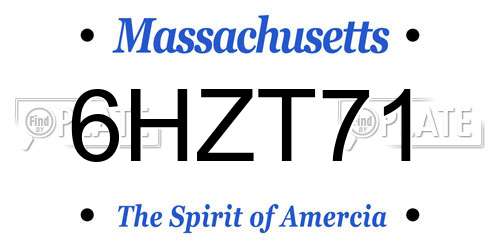 6HZT71 Massachusetts License Plate