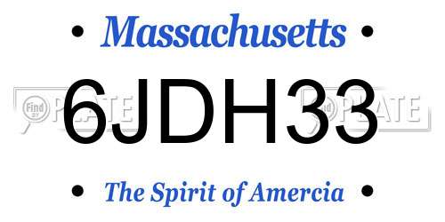 6JDH33 Massachusetts License Plate