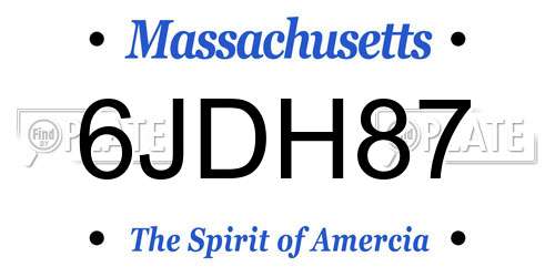 6JDH87 Massachusetts License Plate