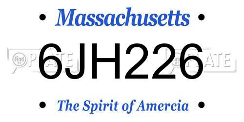 6JH226 Massachusetts License Plate
