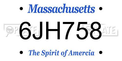 6JH758 Massachusetts License Plate