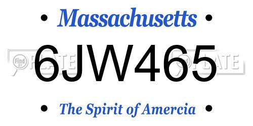 6JW465 Massachusetts License Plate