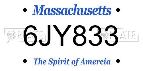 6JY833 Massachusetts License Plate