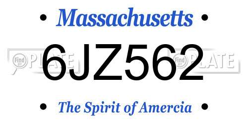 6JZ562 Massachusetts License Plate