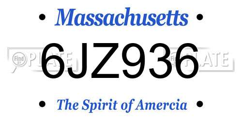 6JZ936 Massachusetts License Plate