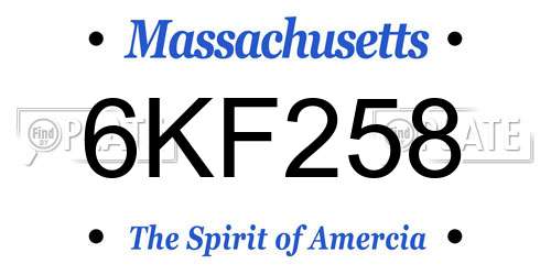 6KF258 Massachusetts License Plate