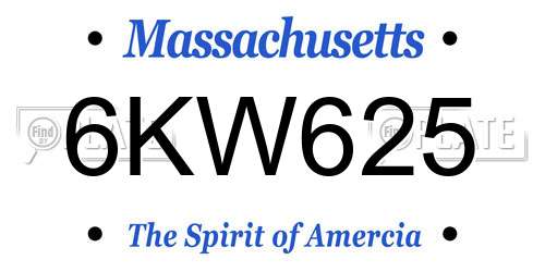 6KW625 Massachusetts License Plate