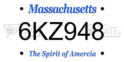 6KZ948 Massachusetts License Plate