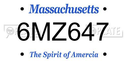 6MZ647 Massachusetts License Plate