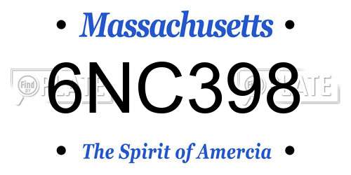 6NC398 Massachusetts License Plate