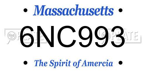 6NC993 Massachusetts License Plate