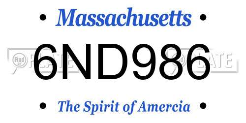 6ND986 Massachusetts License Plate