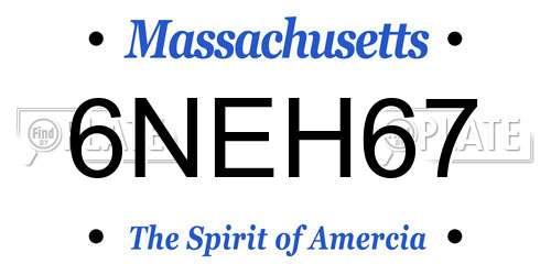 6NEH67 Massachusetts License Plate