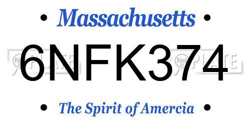 6NFK374 Massachusetts License Plate