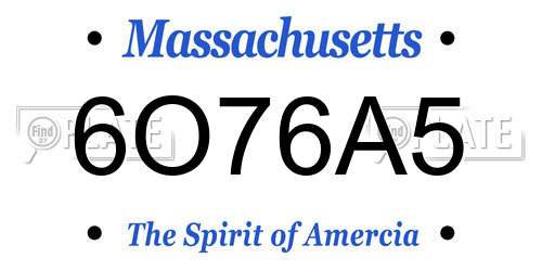 6O76A5 Massachusetts License Plate