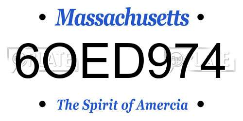 6OED974 Massachusetts License Plate