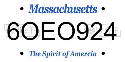 6OEO924 Massachusetts License Plate