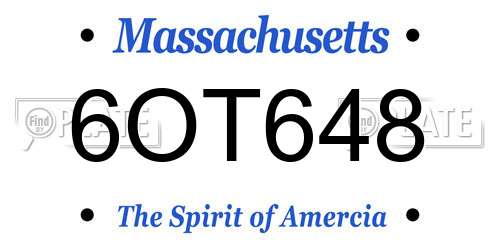 6OT648 Massachusetts License Plate