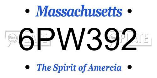 6PW392 Massachusetts License Plate