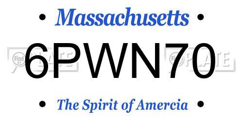 6PWN70 Massachusetts License Plate