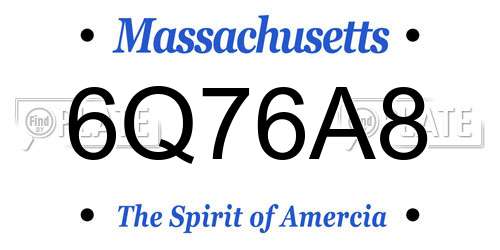 6Q76A8 Massachusetts License Plate