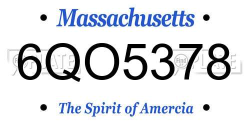6QO5378 Massachusetts License Plate
