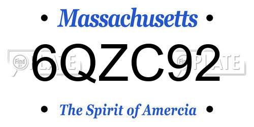 6QZC92 Massachusetts License Plate