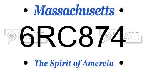 6RC874 Massachusetts License Plate