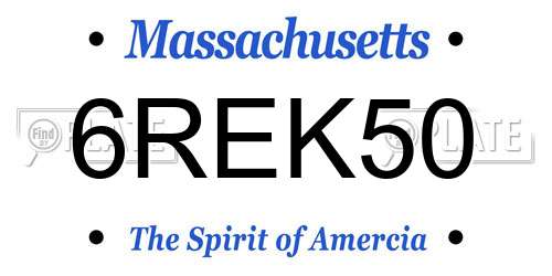 6REK50 Massachusetts License Plate