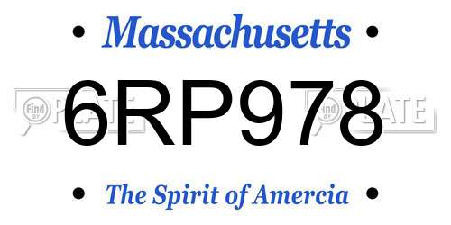 6RP978 Massachusetts License Plate