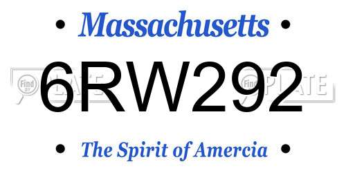 6RW292 Massachusetts License Plate