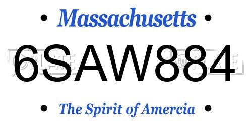 6SAW884 Massachusetts License Plate