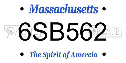 6SB562 Massachusetts License Plate